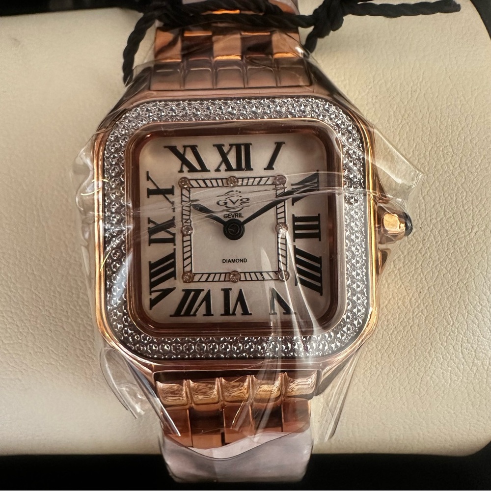 Rose Gold Square Watch with Roman Numerals